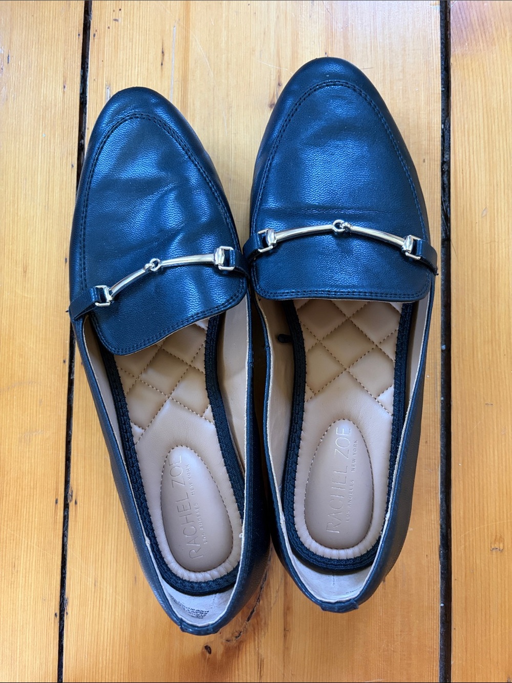 Rachel Zoe Black Leather Loafers with Silver Bit Accent